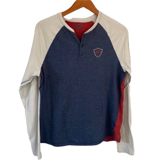 Levi's Long Sleeve Crew Neck Henley Tee Cotton Blend Color Block Lightweight - Picture 10 of 10